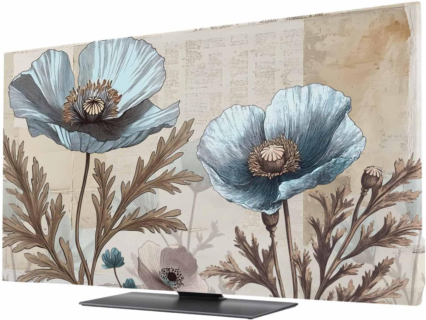 Yukro 32 Inch, 28"x16" Blue Broccoli Indoor TV Dust Cover, Rustic Farmhouse Floral Retro Brown Plant Elastic TV