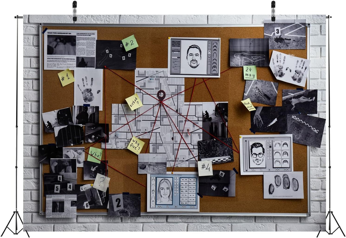 BELECO 5x4ft Fabric Spy Theme Detective Photography Backdrop Detective Board with Crime Scene Photos Fingerprint Clues