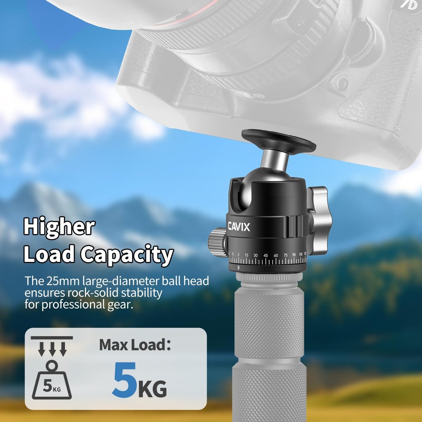 CAVIX 25mm 360 1/4" 11lb/5kg Small Ball Head Panoramic Tripod Head, Mini Ball Head with Quick Release Plate