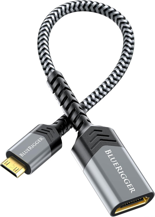 (4K 60Hz BlueRigger Mini HDMI to HDMI Adapter HDR, Mini HDMI Male to HDMI Female) - Compatible with DSLR Camera