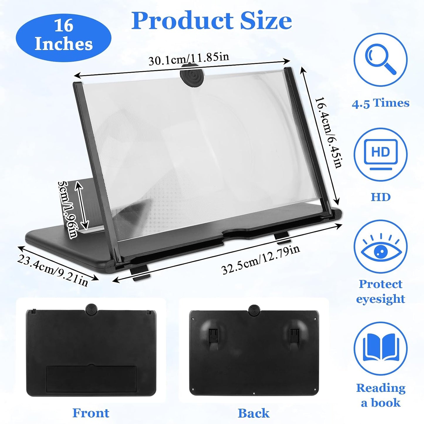 16" 3D 16inch) Screen Amplifier for Cell Phone, HD Amplifier Projector Horizontal Screen Enlarger for Movies, Videos