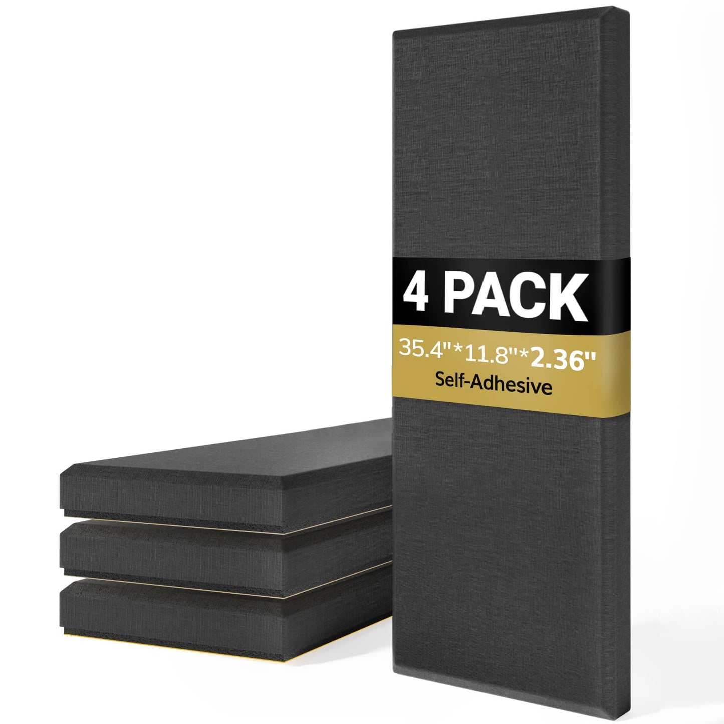 TONOR 4 PCS Large Acoustic Panel, 35.4″ * 11.8″ * 2.36″ 3D Fiberglass Sound Proof Panel with Full Self-adhesive, Decorative Echo Absorbing Wall Panel, for Studio, Living Room, Home, Office, Black