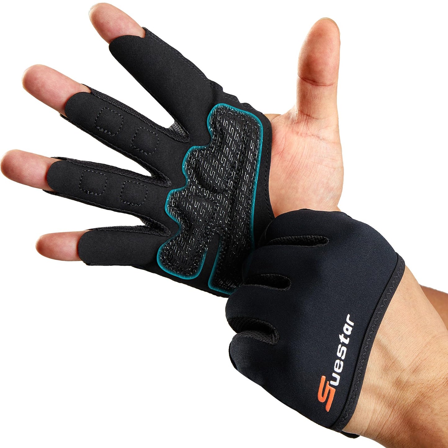SueStar Partial Weight Lifting Gloves, 3/4 Finger Workout Gloves for Men Women, Full Palm Protection & Silicone Grip Gym for Weightlifting Exercise Fitness Smartwatch Friendly (Black, Medium)