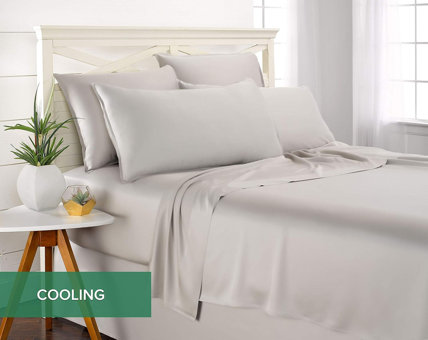 Pure Bamboo Queen Sheets - Luxuriously Soft & Cooling 100% Organic Viscose Bed Sheet Set | Silver Pearl, Double Stitching