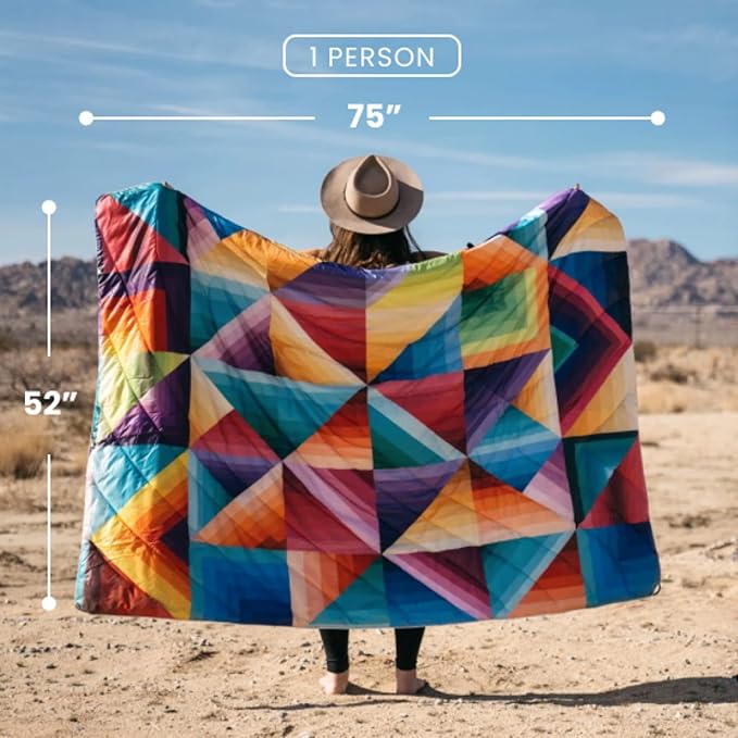 Rumpl Original Puffy Blanket - Warm, Water-Resistant Camping Blanket with 100% Recycled Synthetic Insulation, 52"x75", Original Puffy V1, Teton Fade