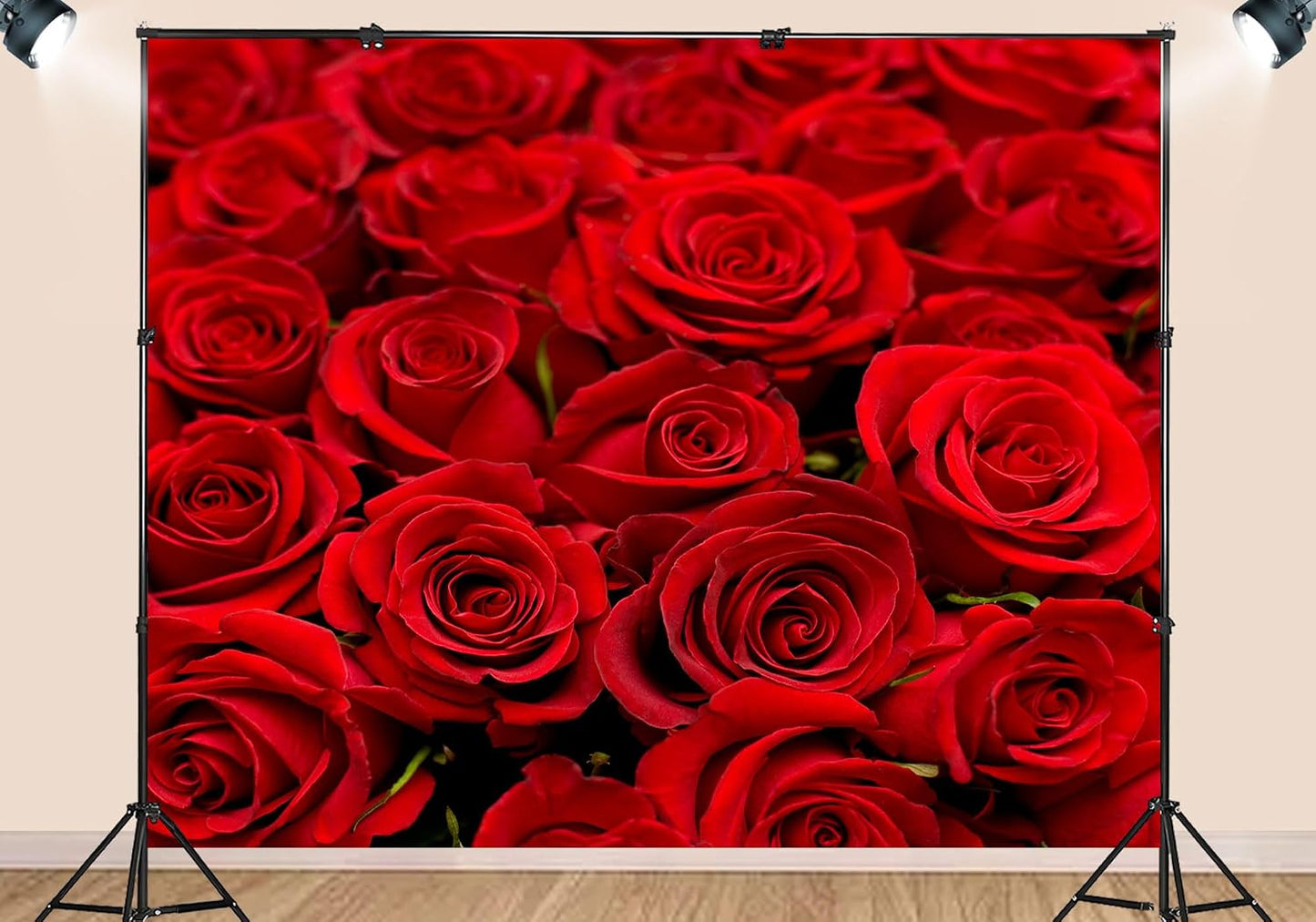 SHDASMIL 6X6ft Bright Red Roses Close Up Backdrop Fresh Floral Bouquet Background for Valentines Day Wedding Party