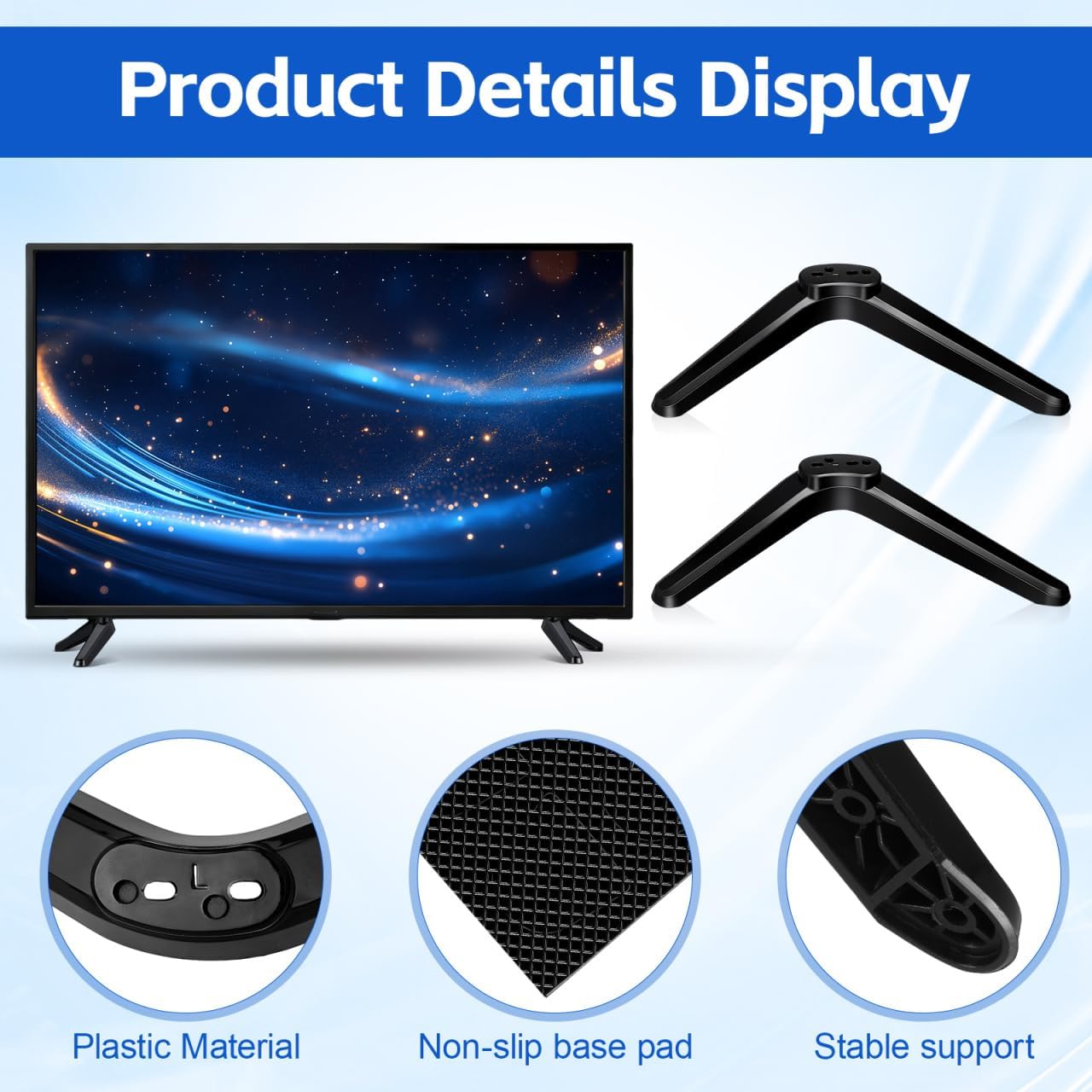 DIYEAH 32-55 Inch 2 Universal TV Stand Legs for LCD LED Televisions, Tabletop TV Base Mount Brackets with Non-Slip