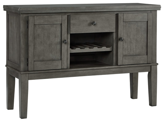 Signature Design by Ashley Hallanden Dining Room Server with Wine Rack, 2 Cabinets with Removable/Adjustable Center Shelf, Drawer, Wood with Acacia Veneer, 38.25" High, Weathered Gray