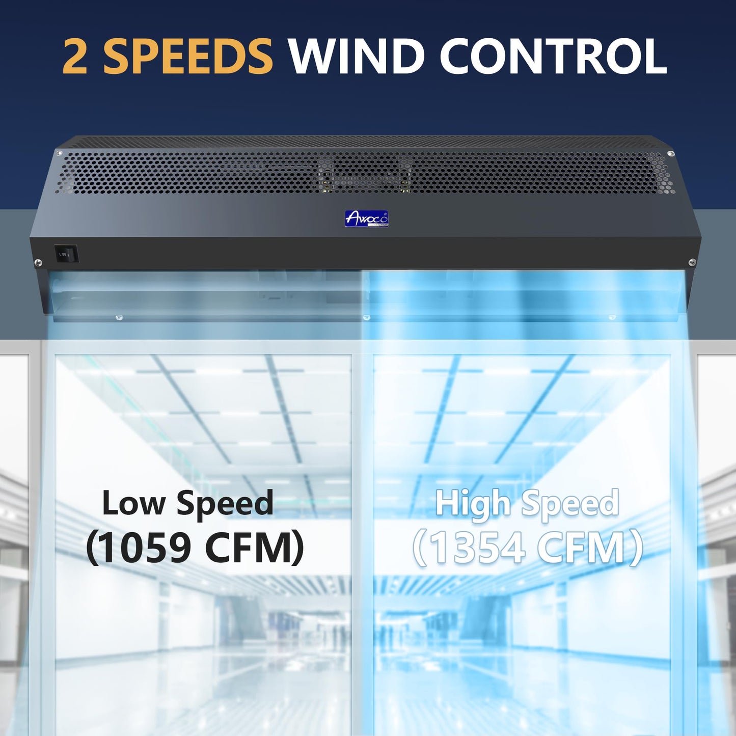 Awoco 42" Black Air Curtain Super Power 2 Speeds 1354 CFM Commercial Indoor Air Curtain, UL Certified, 121V Unheated with an Easy-Install Magnetic Switch