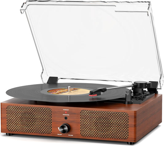 Mersoco 3 Vinyl Record Player Bluetooth Turntable with Built-in Speakers and USB Belt-Driven Vintage Phonograph Record
