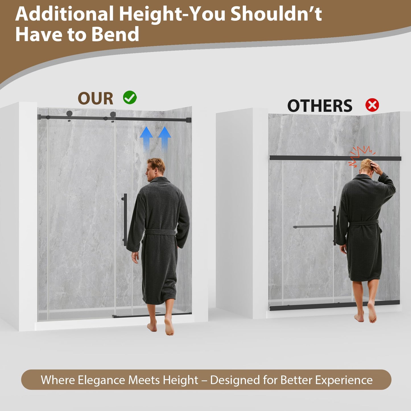 EASYWORC Frameless Glass Shower Door, 55-60" W x 76" H Sliding Frameless Shower Door, 1/4''(6mm) SGCC Tempered Glass, Explosion-Proof Film Nano Coating, Stainless Steel Hardware, Matte Black