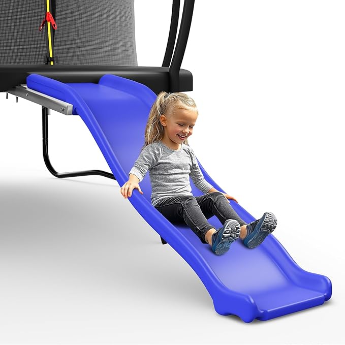 Plastic Trampoline Slide for 8-16FT, Heavy Duty Outdoor Slide for Trampoline, Safe Trampoline Ladder for Kids 6+, 220 LBs Capacity, Blue