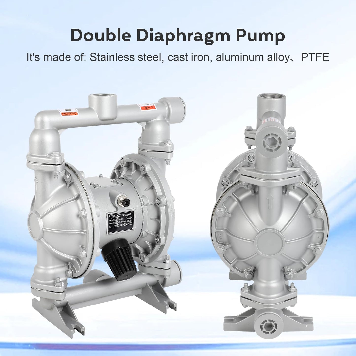 Air Operated Double Diaphragm Pump Pneumatic Waste Oil Transfer Pump for Chemical Dual Diaphram Polypropylene Nitrile Rubber by Stainless Steel Plastic (white, 1 inch Inlet)