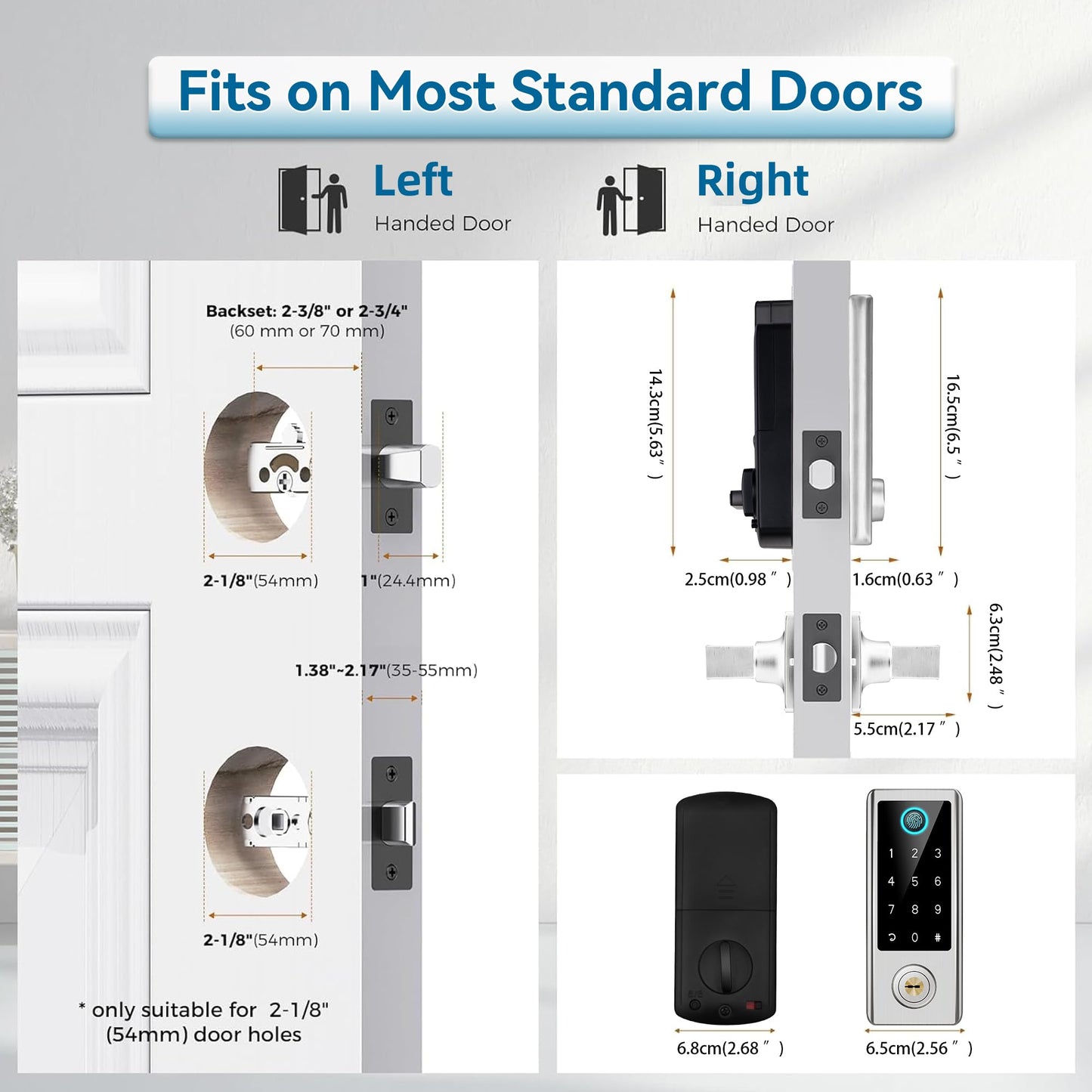 BEBASIA Smart Fingerprint Door Lock with Handle Set, Full App Control, Electronic Digital Touchscreen Keypad, Deadbolt Smart Locks for Front Door, Auto Lock, Satin Nickel