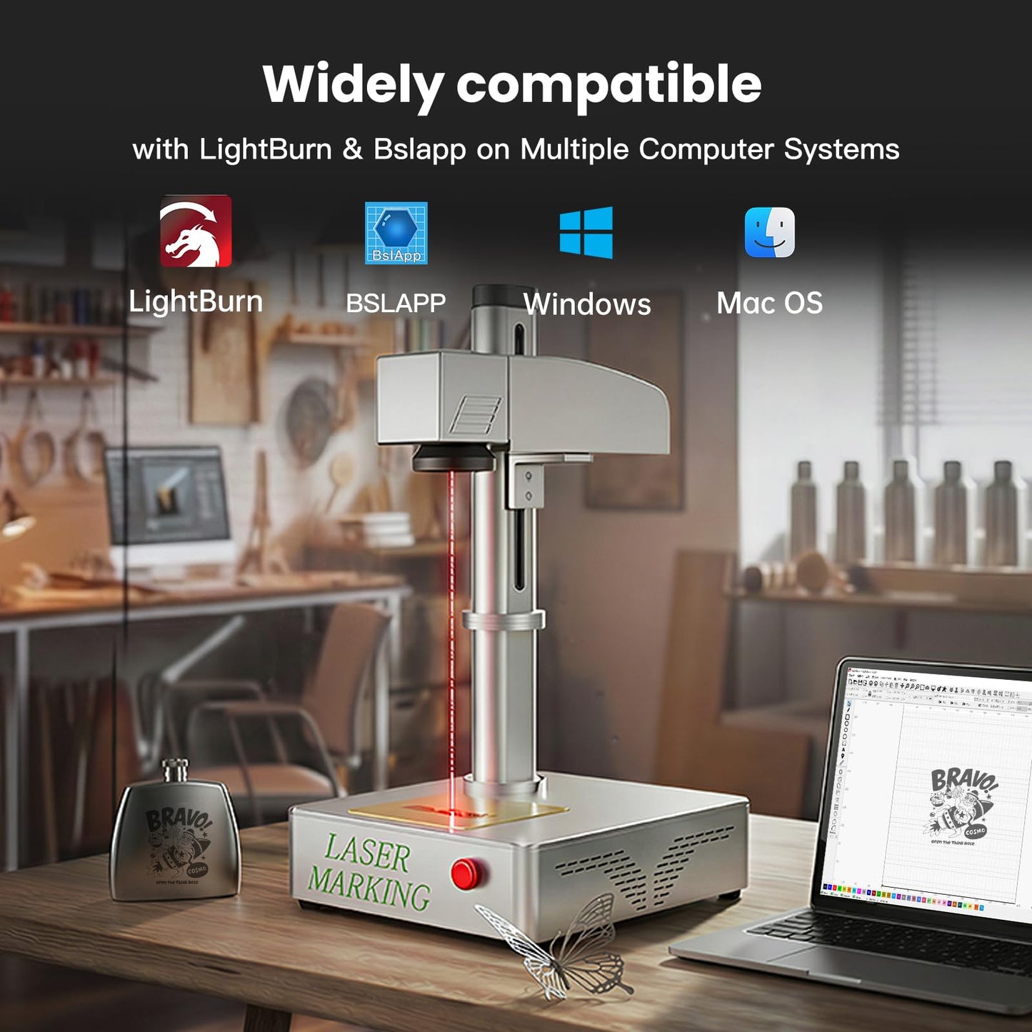 Mr.Carve S4-30W Fiber Laser Marking Machine for Metals&Jewelry&Plastics,Fiber laser engraver with Lightburn compatibility