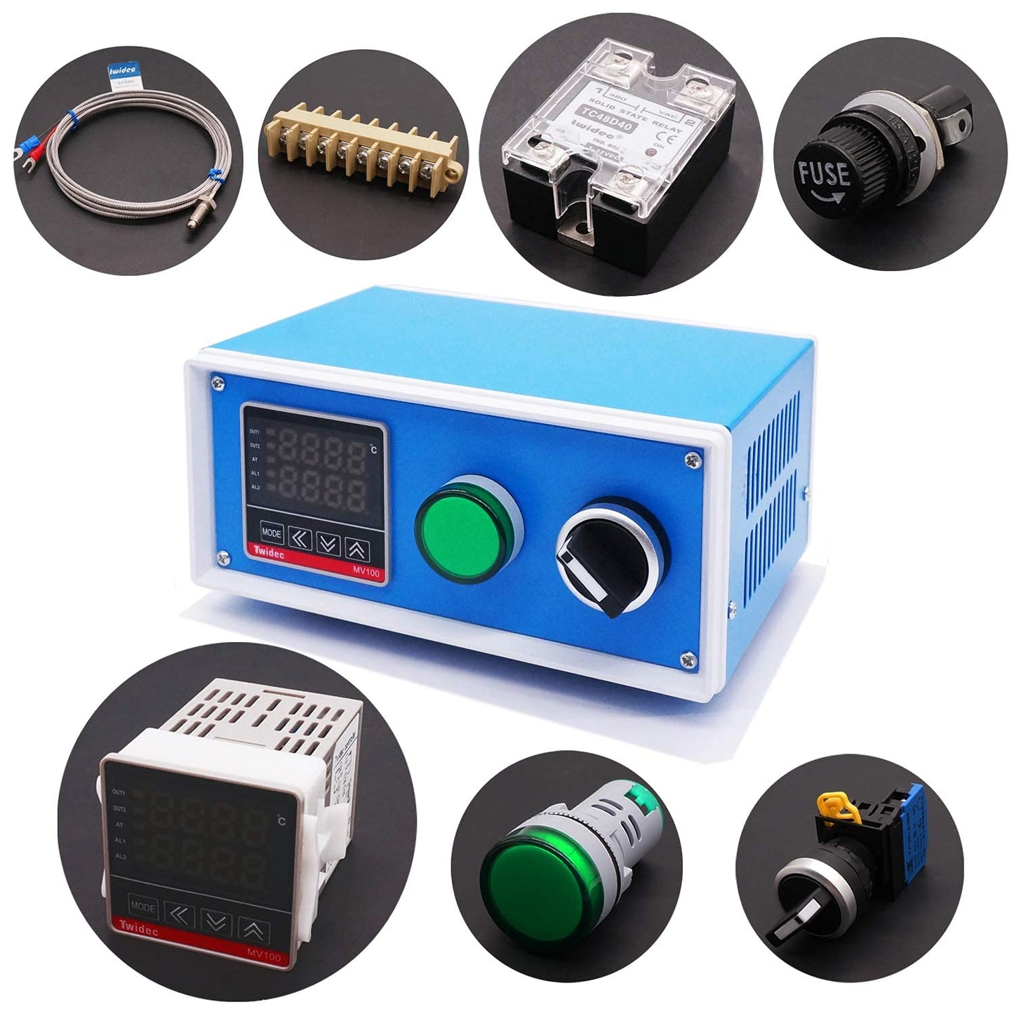 Twidec/Display PID Temperature Controllers Thermostat Box +2M NPT 1/2"inch (6X50MM) Pipe Thread K Type Temperature Sensor Probe