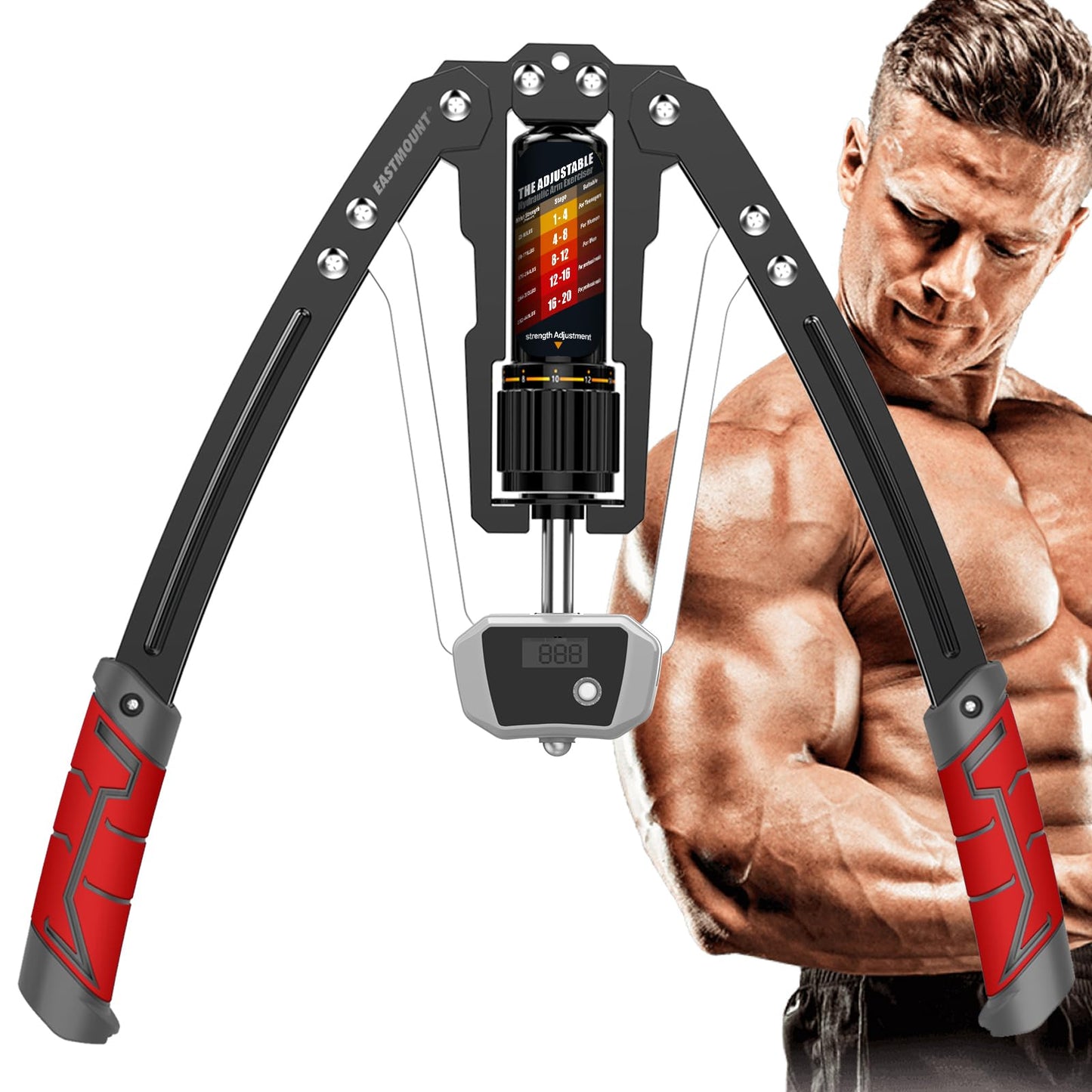 EAST MOUNT Twister Arm Exerciser with Counter Display-Adjustable 22-440lbs Hydraulic Power, Home Chest Expander, Shoulder Muscle Training Fitness Equipment, Arm Exercise Strengthener