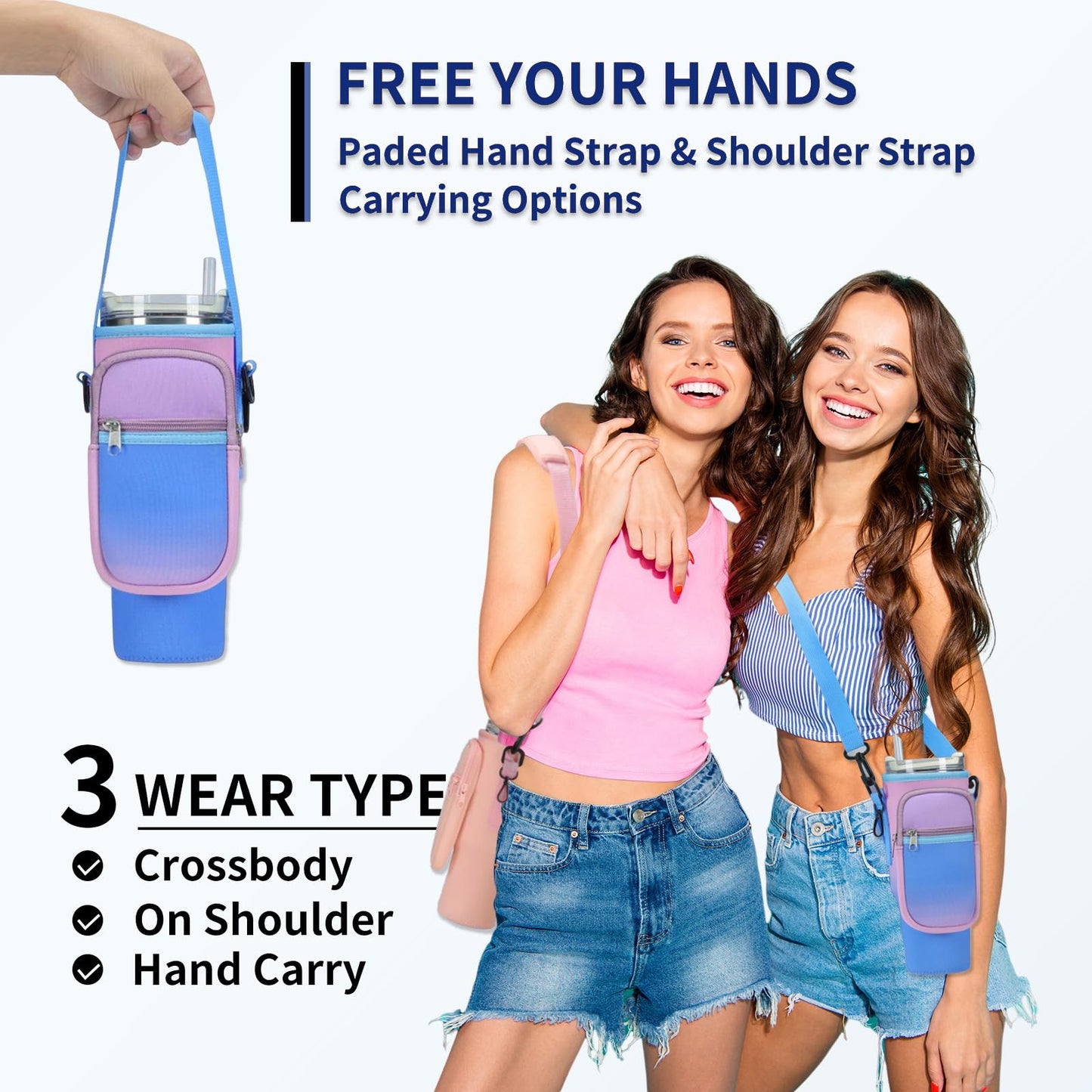GOEWY Water Bottle Carrier Bag for Stanley 30 oz Tumbler with Phone Pocket Neoprene Water Bottle Holder with Shoulder & Handheld Strap Stanley Cup Accessories