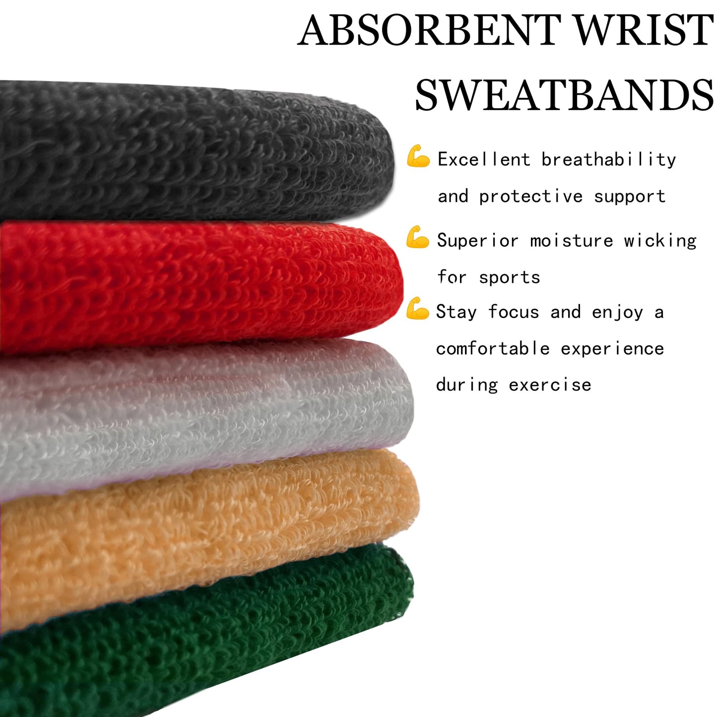 6 Pieces Multi-Sizes Sweatbands Sports Wristband for Men Women Moisture Wicking Tennis Wrist Bands Athletic Cotton Terry Cloth Sweatband for Pickleball,Basketball,Running,Gym,Working Out -Yellow