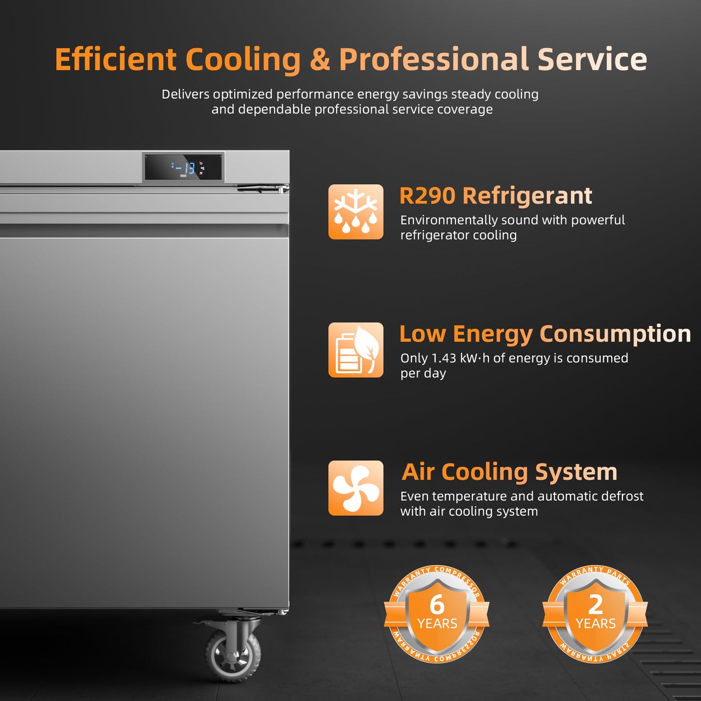 Coolski 48”W Commercial Freezer Undercounter Worktop, 13.4 Cu.ft. Stainless Steel Worktop Food Prep Freezer, -13℉to -5℉, Double Door 2 Shelves Fridge for Restaurant/Bar/Diner/Kitchen Use