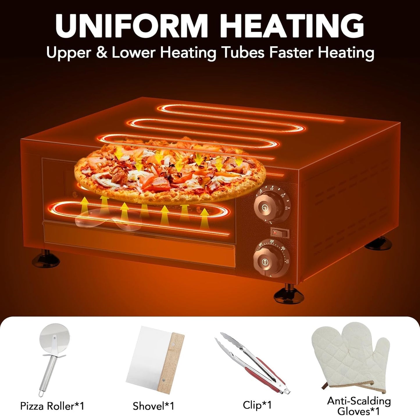 Heavy-Duty 12" Commercial Pizza Oven with Viewing Window | 1100W Stainless Steel Sealed Chamber & Timer | for Fast Food, Catering, Mall Kiosk | Countertop Electric Baking System