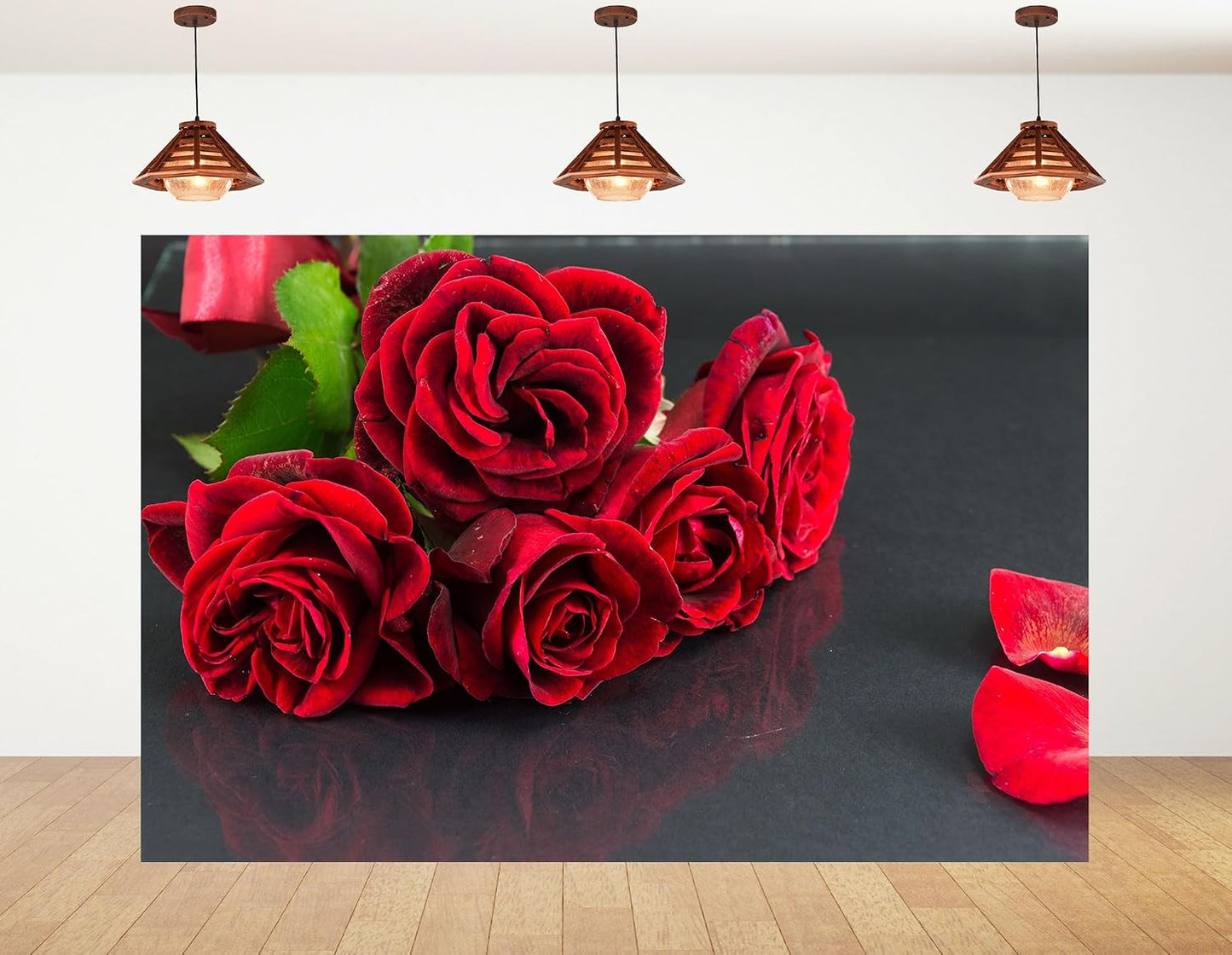 KeyWork 6x6ft Red Rose Bouquet Backdrop Fresh Bloom Petal Photography Background for Valentine's Day Gift Party