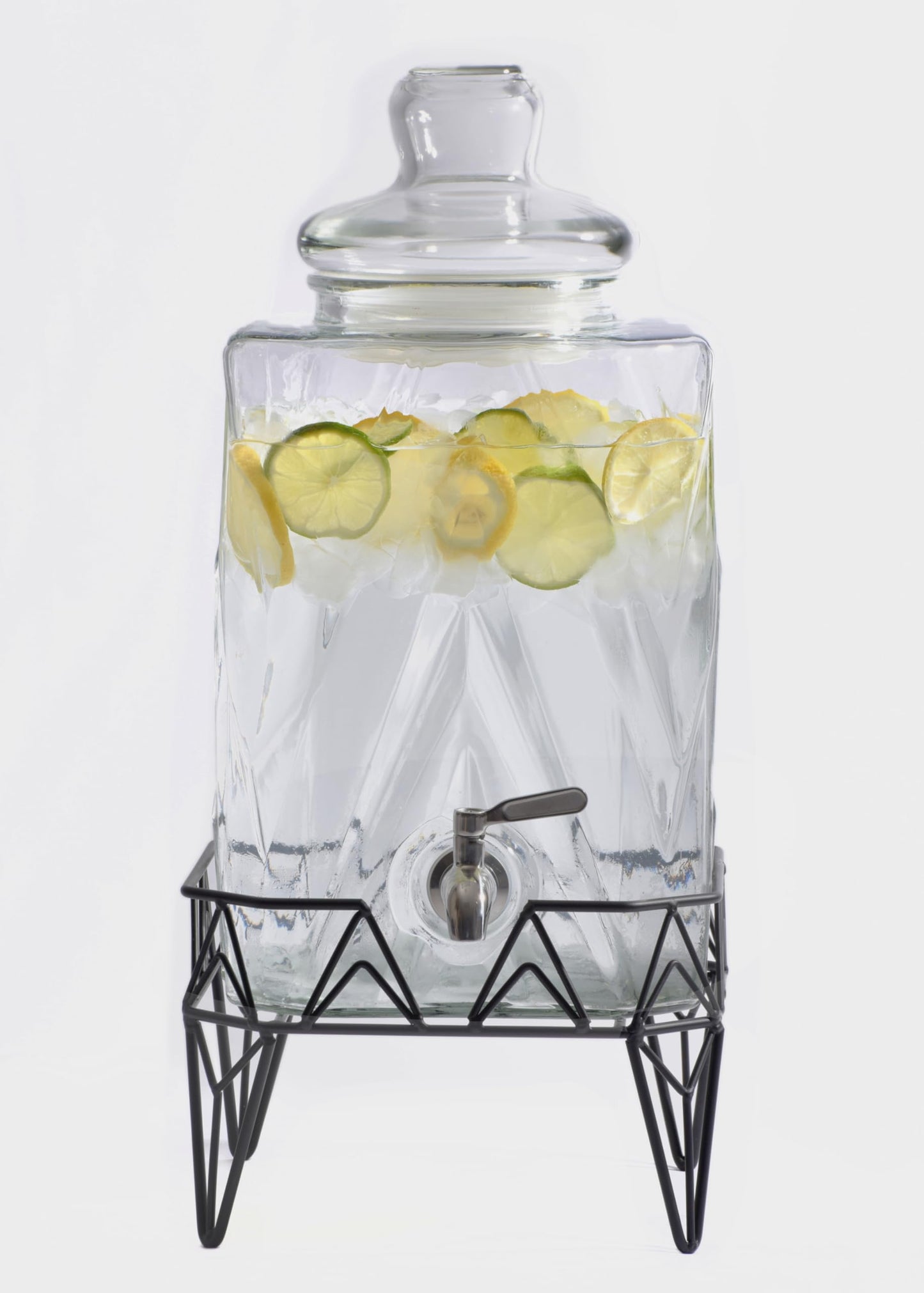 Glacial Ice Design Glass Beverage Dispenser with SS Spigot and Stand - 2.5 Gal
