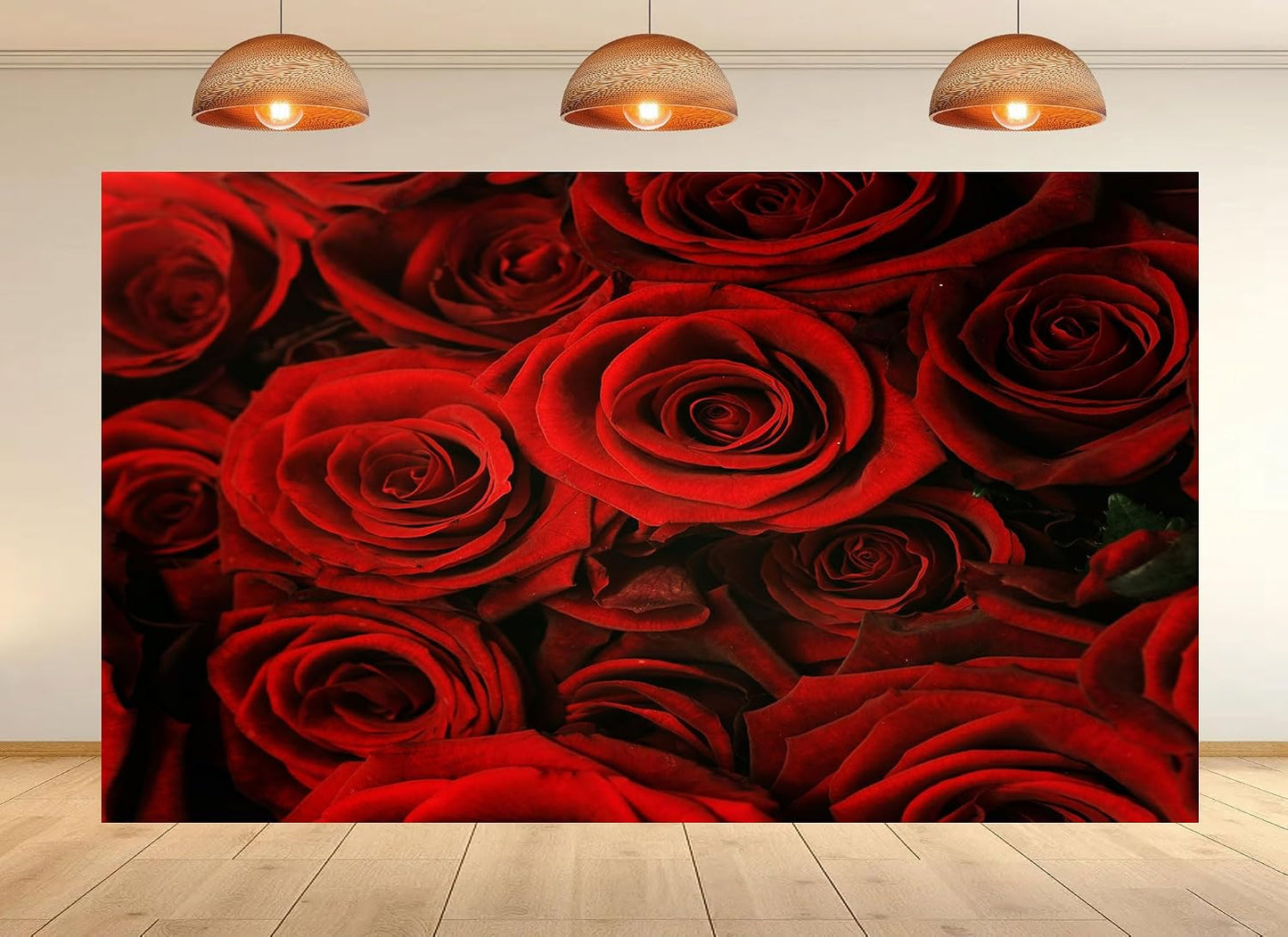 UPXIO 9x6ft Luxury Red Rose Bouquet Backdrop Dense Floral Blooms Photo Background Tapestry for Wedding Anniversary