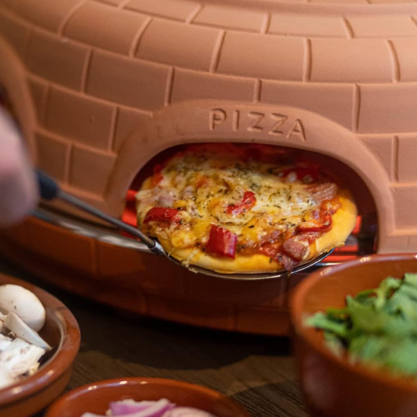 Electric Pizza Oven Family Sharing Pizza Maker with Terracotta Cover, Mini Smokeless Pizza Bake Oven for Pizza Party Home Party (6 PERSON)