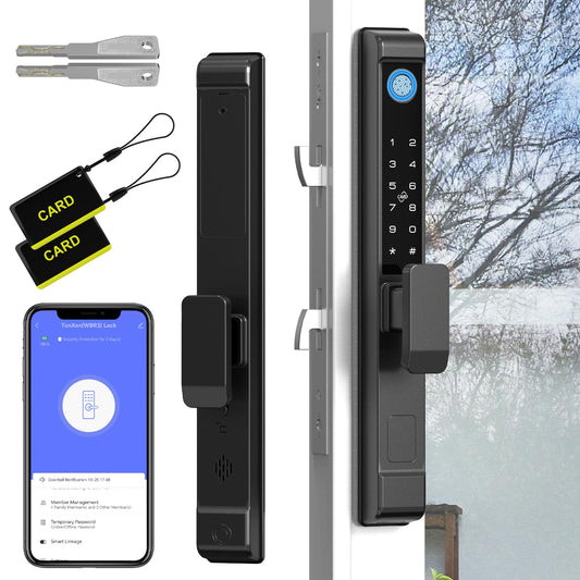 Dhiedas Fingerprint Sliding Glass Door Lock, Door Lock with RFID Fingerprint Remote Unlock, Keypad Electronic Digital Biometric Mortise Smart Lock for Double Hook Patio Sliding Door