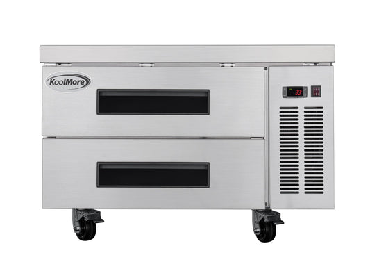 KoolMore 36 in. Commercial Chef Base Refrigerator Storage Cabinet for Cold Foods, Fresh Ingredients, and Condiments, Refrigerated Pull-Out Drawers, Rolling Caster Wheels, ETL Listed (KM-BR-362D)