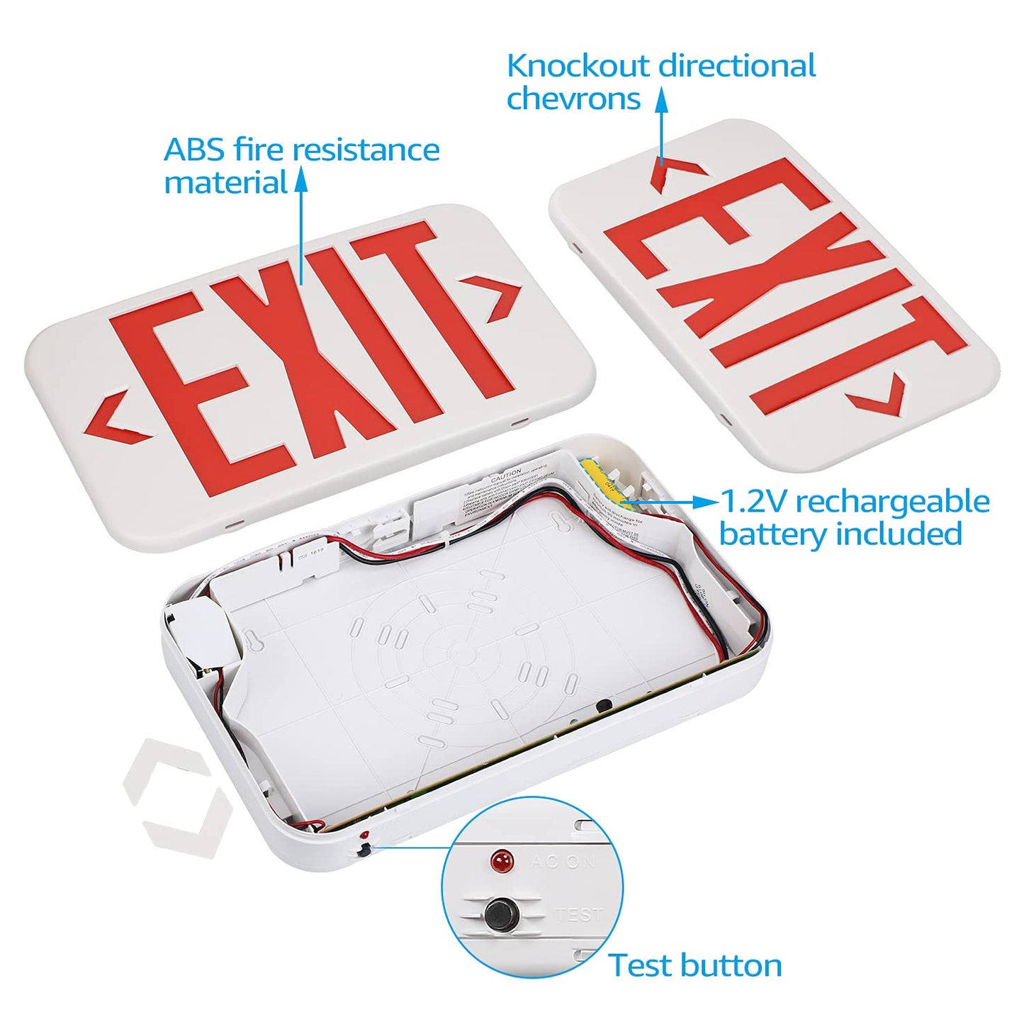 TORCHSTAR LED Exit Sign, Emergency Exit Light with Battery Backup, Double Face, UL 924, AC 120/277V, Damp Location, Hardwired Red Letter Exit Lights for Business Indoor, Pack of 2