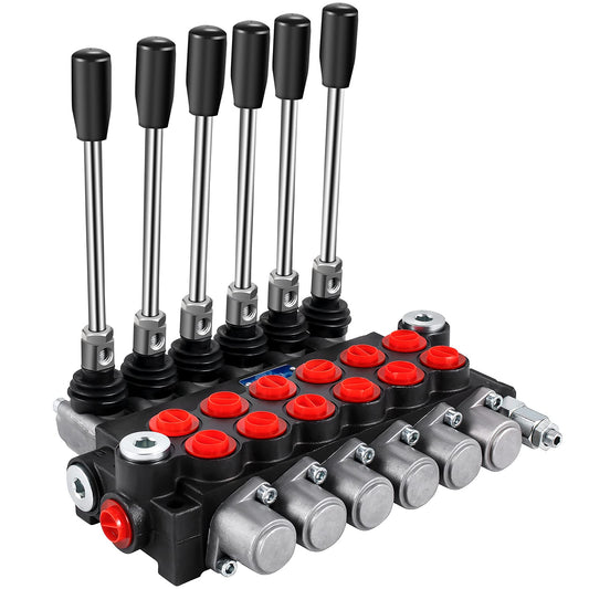 VEVOR Hydraulic Directional Control Valve, 6 Spool Hydraulic Spool Valve, 11 GPM Hydraulic Loader Valve, 3600 PSI Directional Control Valve, Hydraulic Valves and Controls for Tractors Loaders Tanks