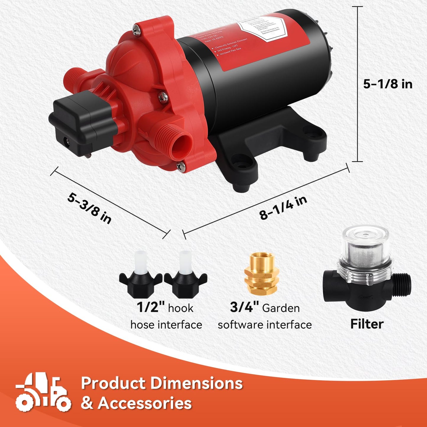 12V Sprayer Pump, 2.5gpm-8amp-60psi, Chemical and Corrosion Resistant, Compatible with Roundup, Diaphragm Pump with Pressure Switch and Self-Priming for Agricultural Spraying, Rv, Boats, Etc