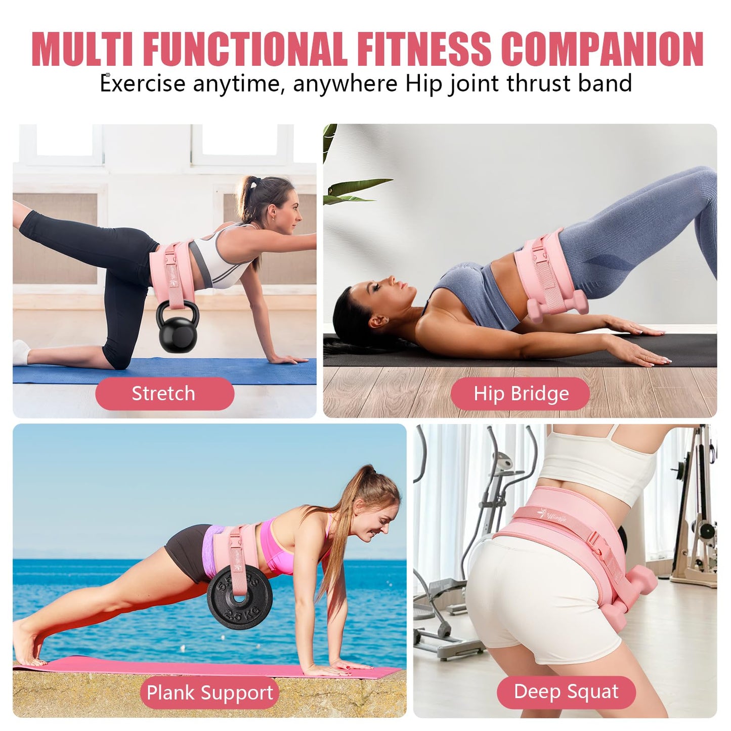 Exercise Hip Thrust Belt - Dumbbell Hip Thrust Belt, Thicken & Widen, Comfortable for Dumbbells, Kettlebells or Plates, Slip Padding, Gym or Home Workouts (Pink)