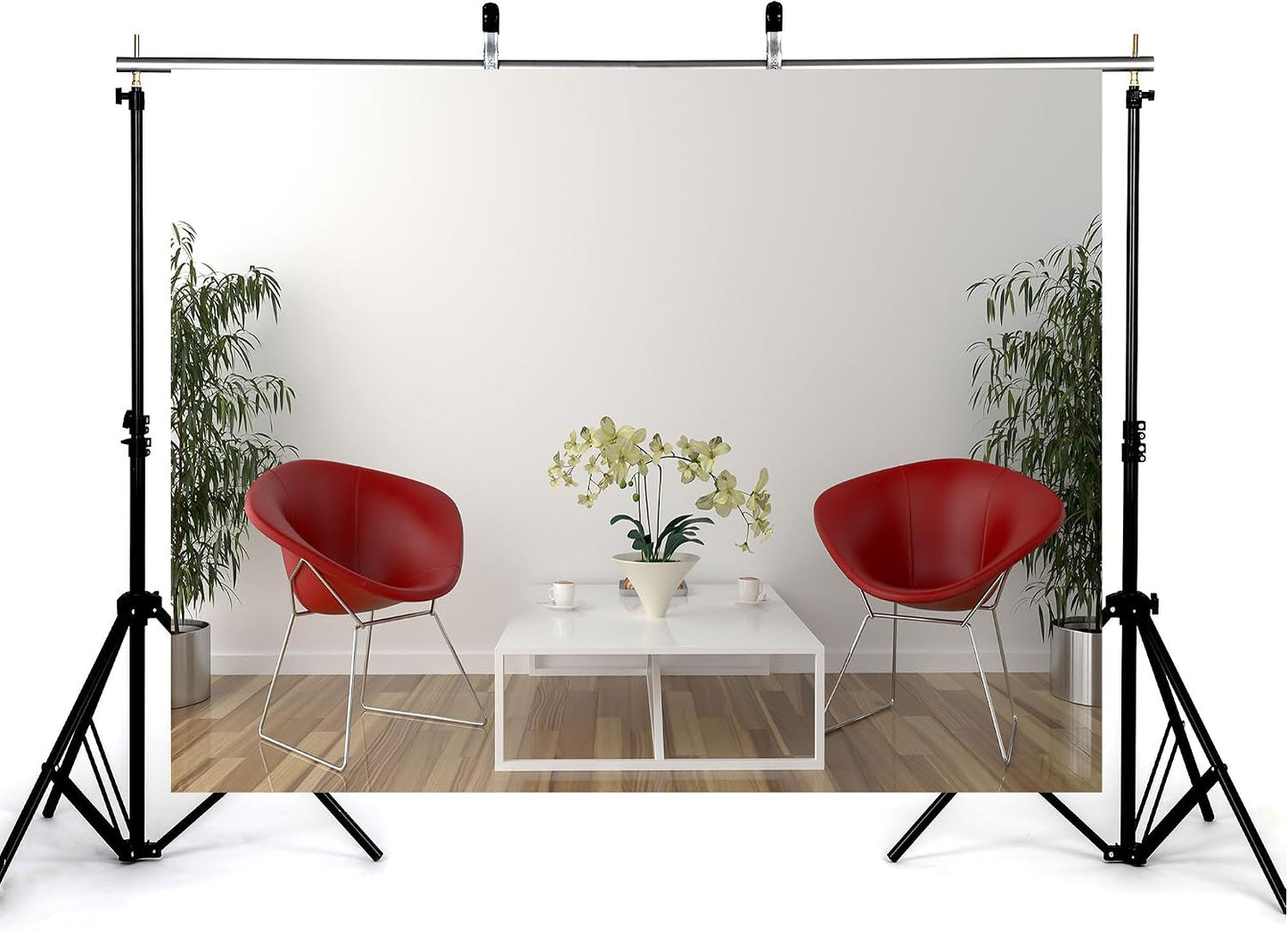 KeyWork 7x7ft Modern Red Accent Chairs Backdrop Contemporary Interior Photography Background for Minimalist Party