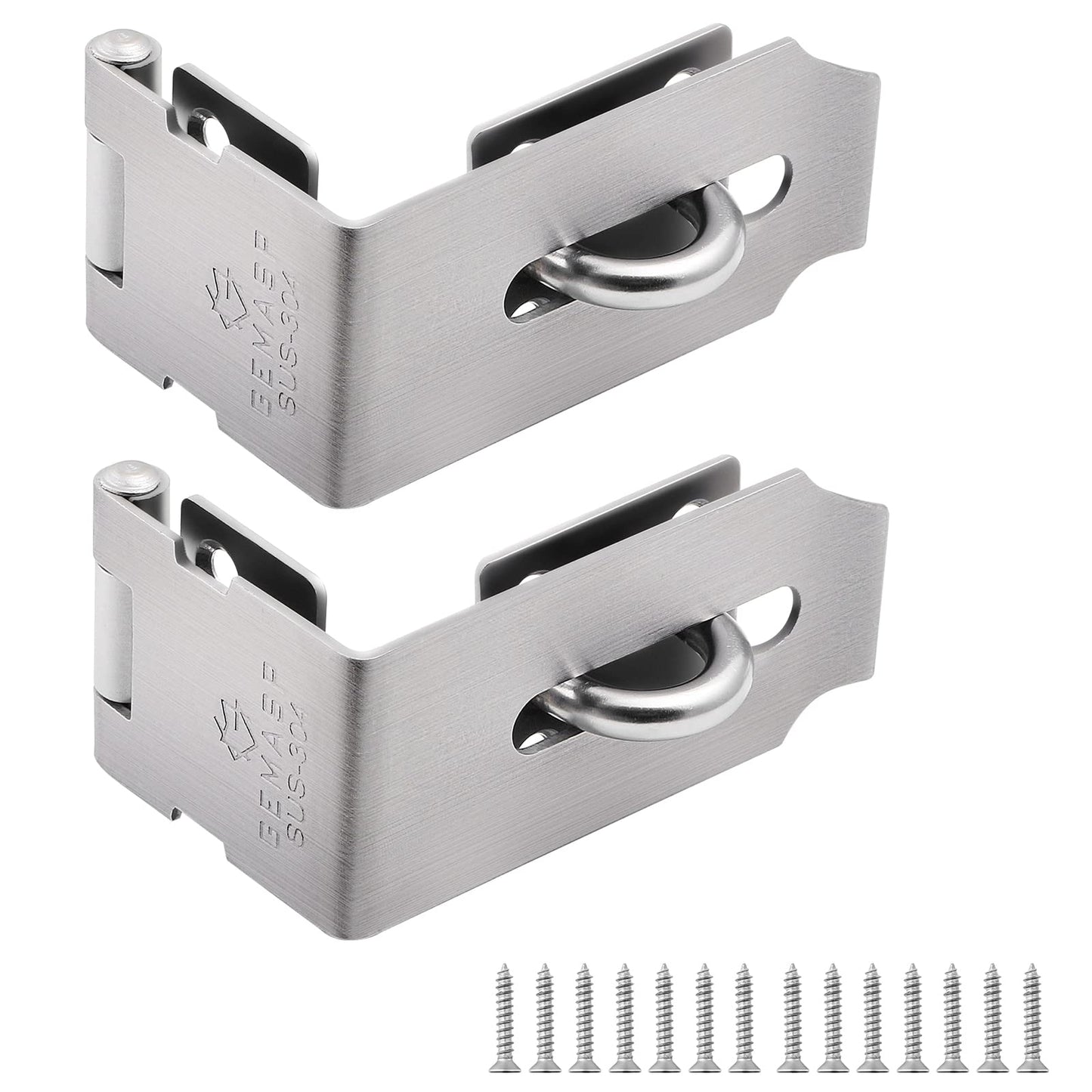 GEMASP Hasp Latch 2 Pack, 90 Degree Solid 304 Stainless Steel File Cabinet Lock Desk Drawer Lock, Safe Security Padlock Latch Hasp Lock for Personal Privacy, Large