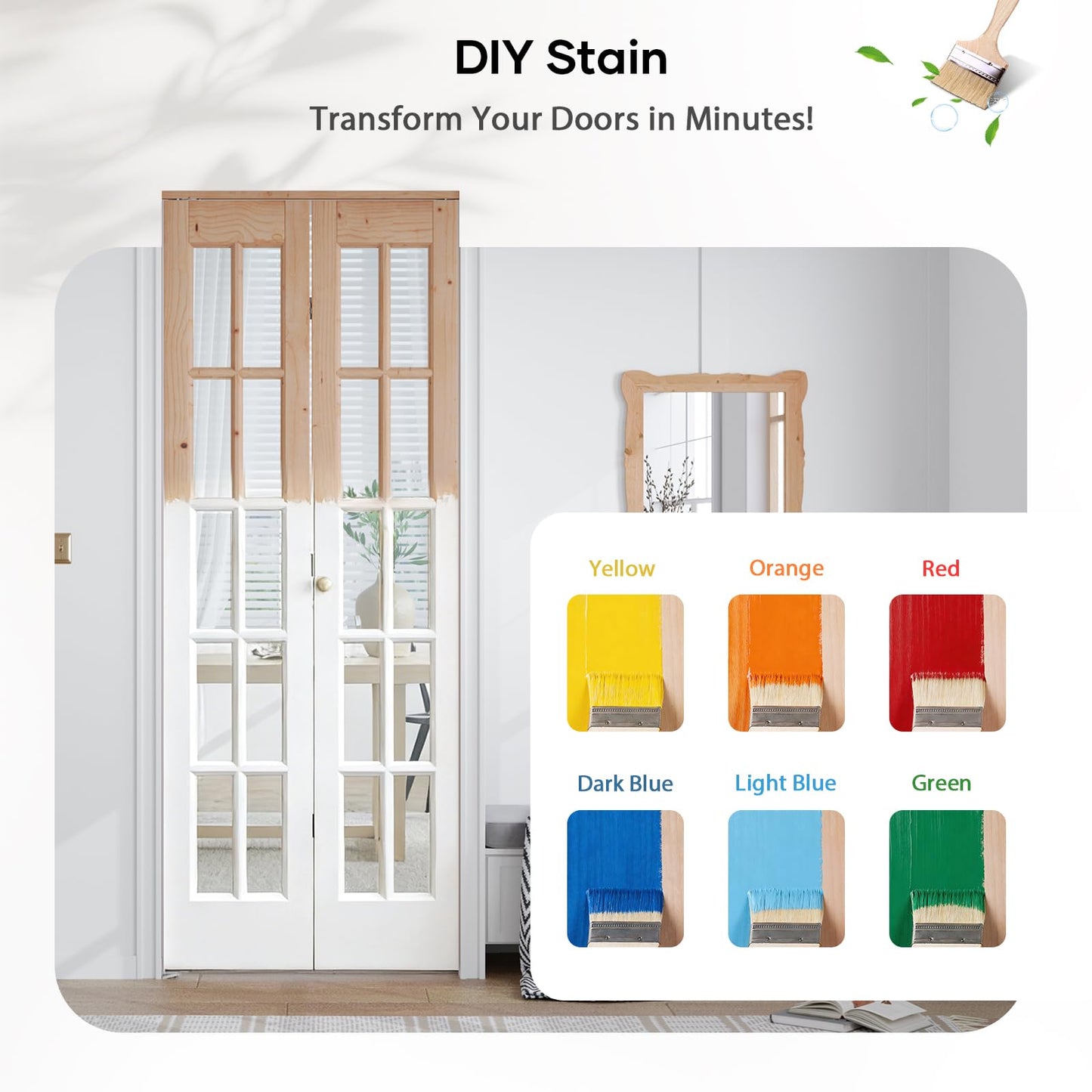 EaseLife Bifold Closet Door,for 42in x 80in (Double 21x80) Opening,French Glass Barn Doors with 3.5FT Concealed Bi-Fold Sliding Hardware Kit Included,Preassembled Door,Easy Install,DIY staining