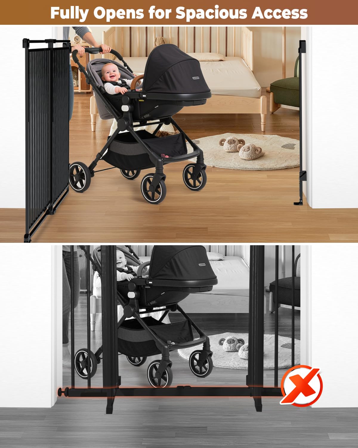 34-53" No Bottom Bar Baby Gates Dog Gate for Stairs, 39" Extra Tall Child Safety Gate with Auto Close Design, Large Walk Thru Door, Extra Wide Hardware Mount Pet Gate for Doorways Deck Indoor Outdoor