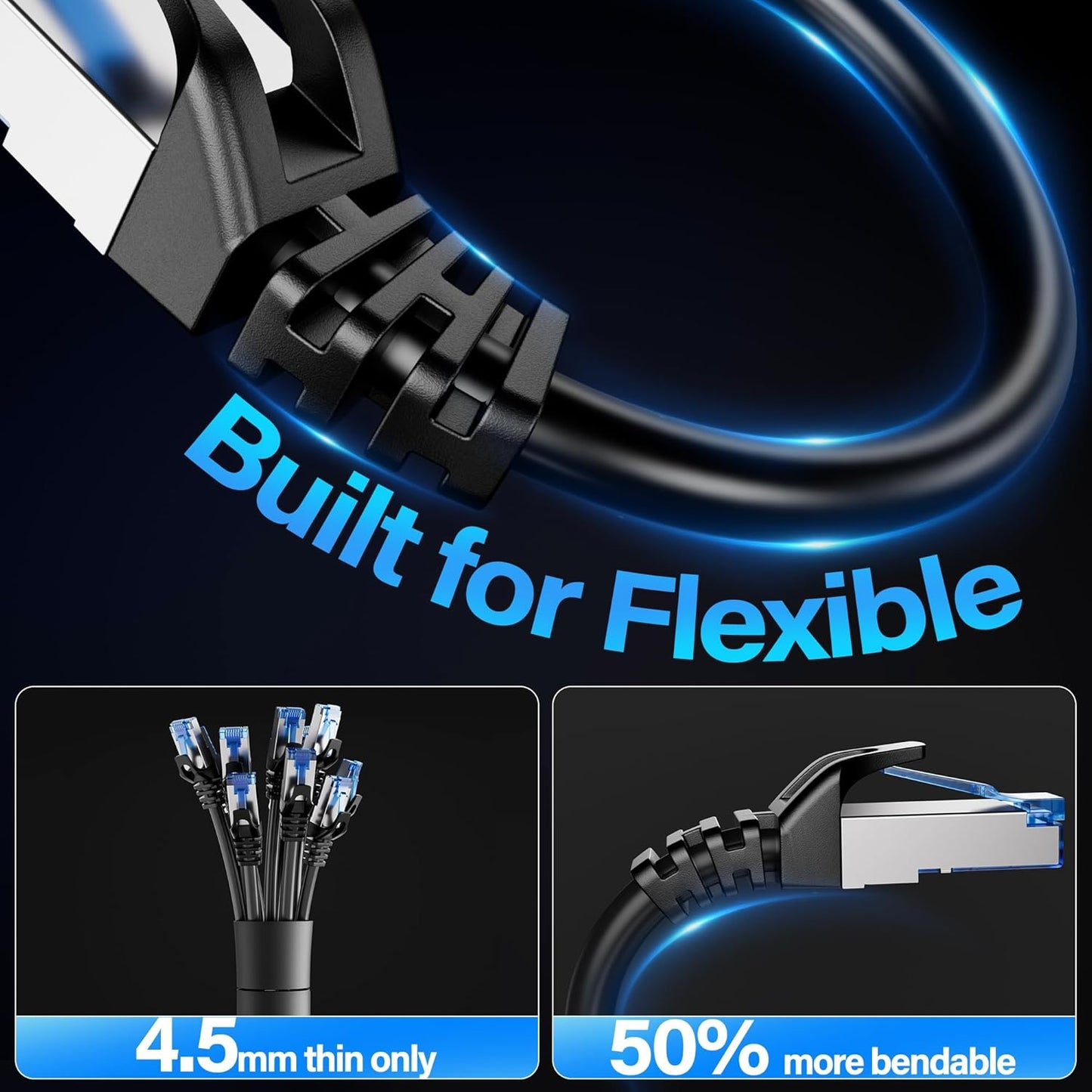 TuokaJu Cat6A 10Gbps 1 (5 Pack), 6, 28AWG Cat6 6a Ethernet Cable Shielded ft Slim Shielded (F/UTP) Ethernet Cable Cat