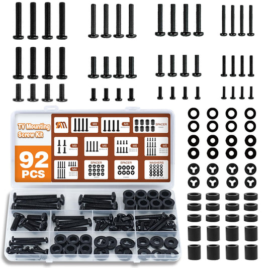 Solid As Mountain 92PCS Set M4 M5 M6 M8 80", Universal TV Mounting Hardware Screw Kit - Screws, Spacers and Washers