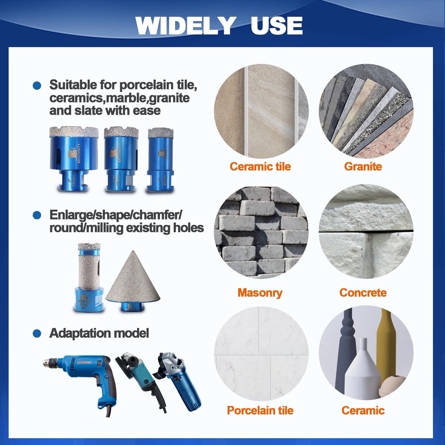 2-3/4 Inch Diamond Core Drill Bit for Porcelain Tile Diamond Core Drill Bit Set 7pcs Tile Hole Saw Kit