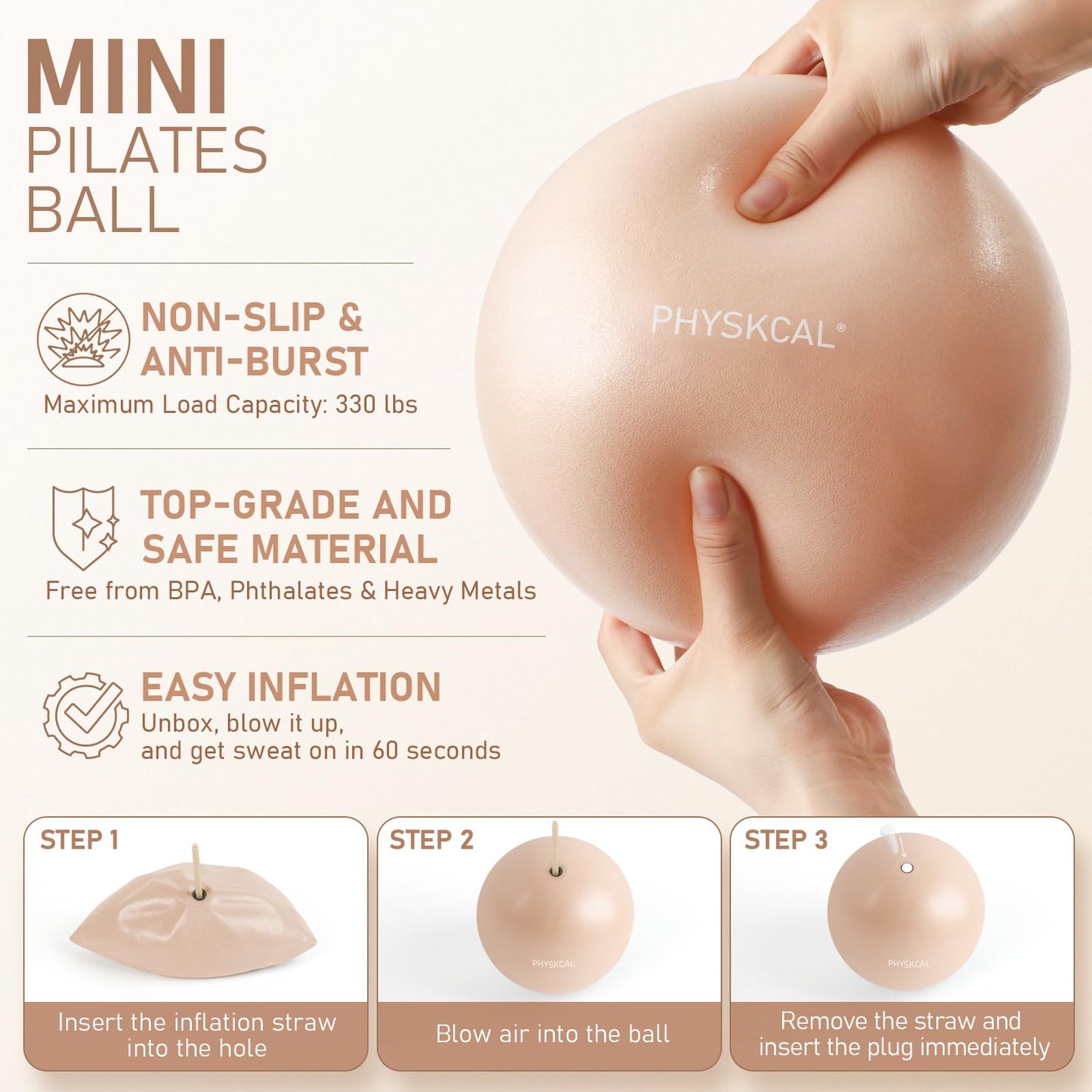 PhysKcal Pilates Ring Set, Magic Ring with 1x Core Ball, 3X Resistant Loop and 2X Flex Band, Pilates on Mat Essential Kit (Nude)