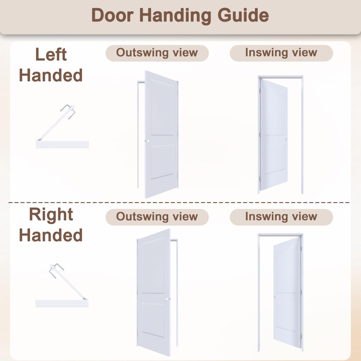 JUBEST 32"x80" Left-Hand Prehung Interior Door with Knock Down Jamb Kit & Satin Nickel Hinges, 2-Panel White Primed Hollow Core Molded Door Slab with Bore & Hinge Cutout, Durable & Sturdy, No Handle