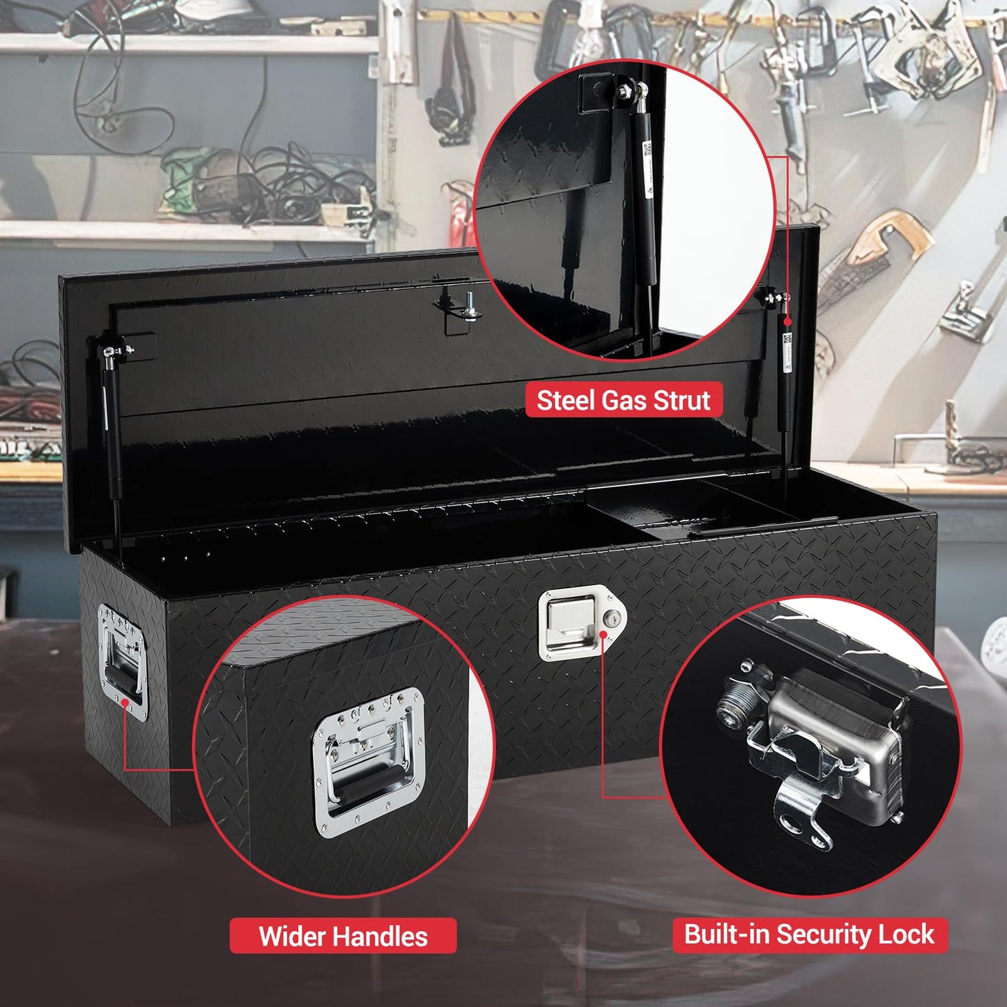 ExploreHorizon 39 Inch Aluminum Truck Tool Box, Truck Bed Storage Box With Security Lock and Wider Handles, Heavy Duty Waterproof Tool Box Organizer Chest for Pick Up Truck Rv Trailer - Black