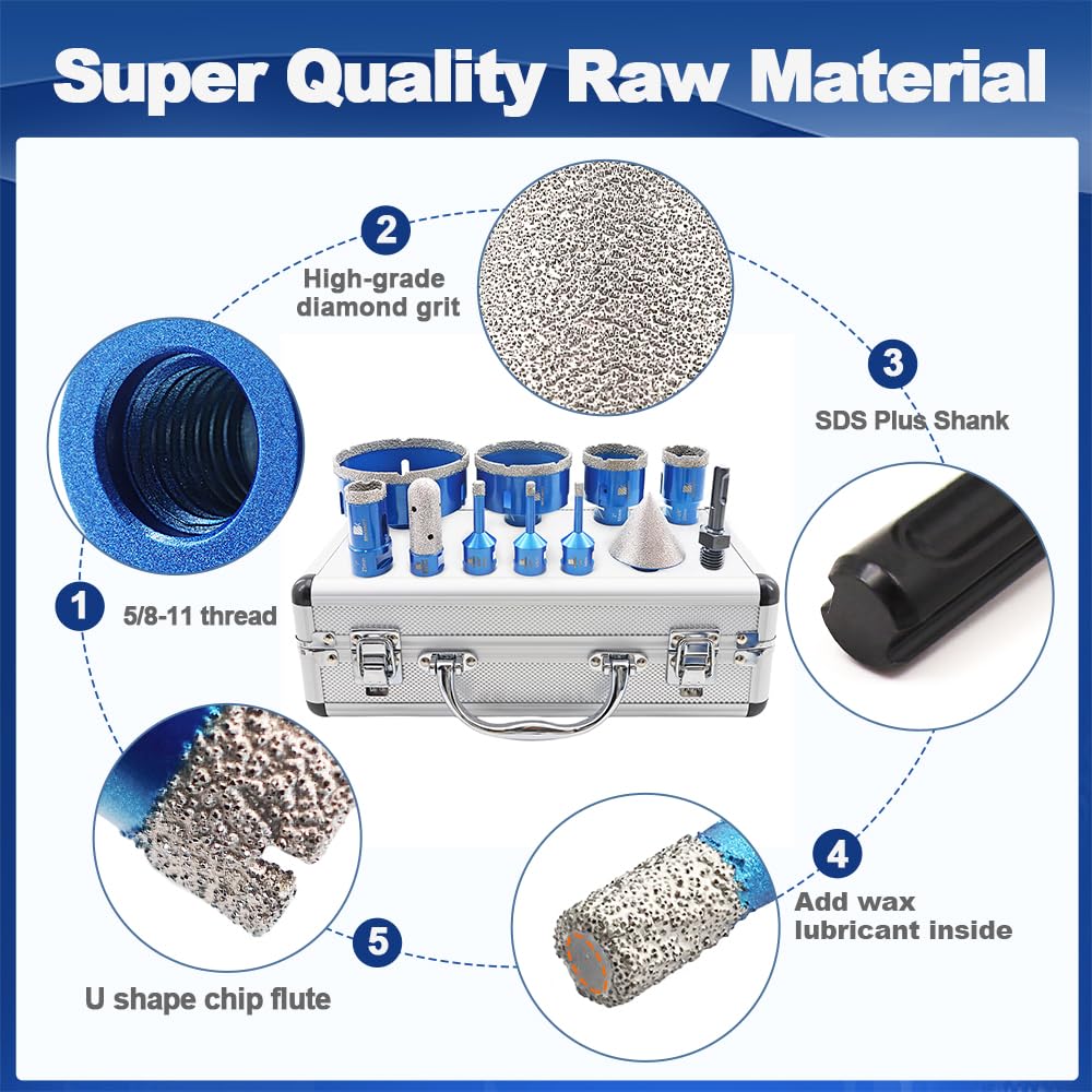 Diamond Core Drill Bit for Porcelain Tile Ceramic Marble Granite Diamond Core Drill Bit Set - 1/4"-4" Tile Hole Saw