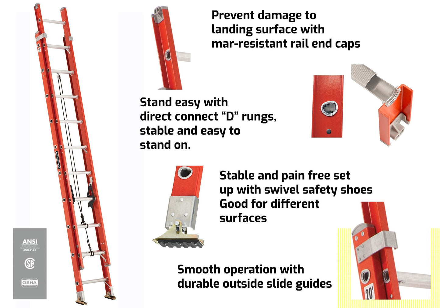 Louisville Ladder 16-Foot Fiberglass Extension Ladder with Pro-Guard Ladder Covers