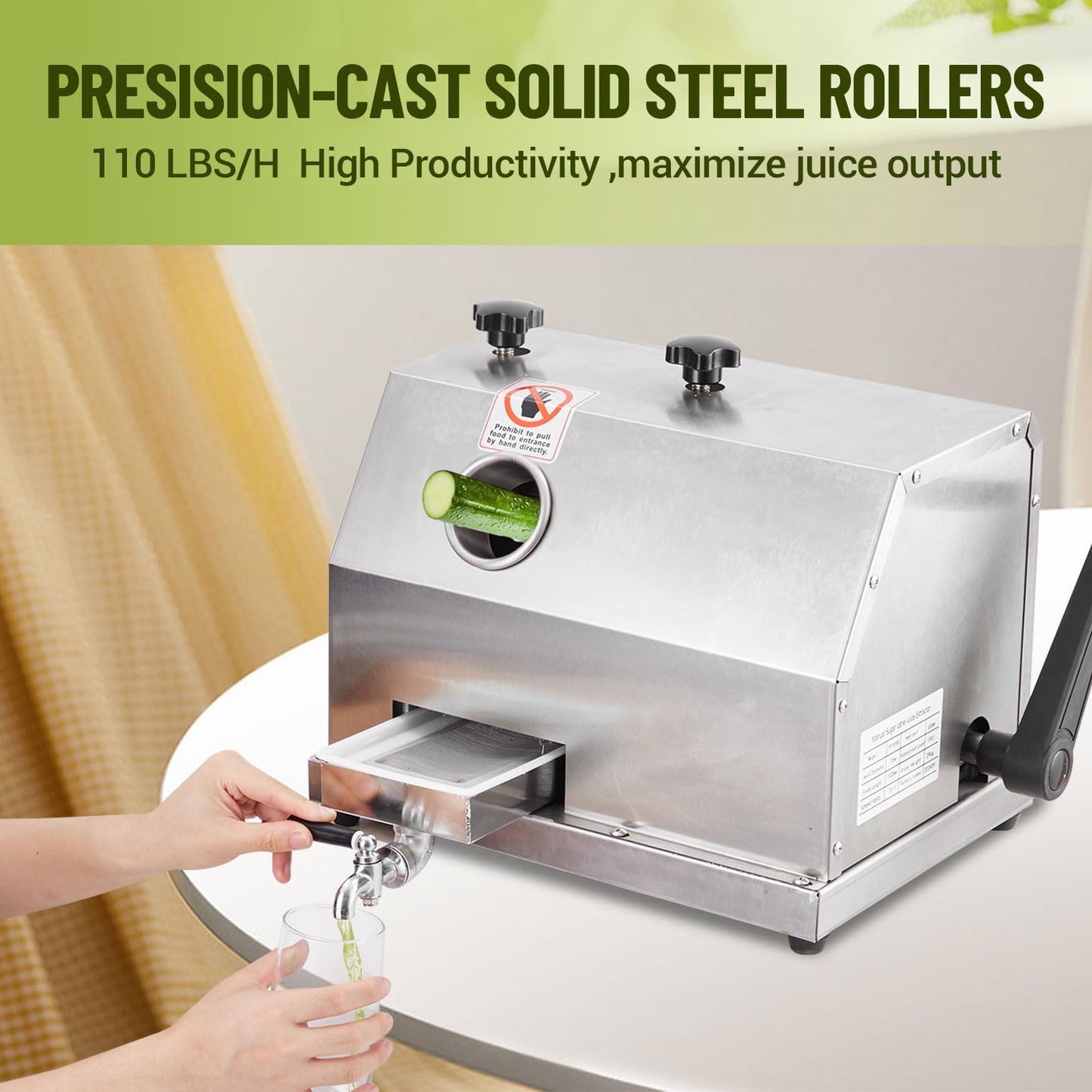Garvee Manual Sugar Cane Press Juicer, 3 Stainless Steel Rollers Commercial Sugarcane Juicer Machine, 2.4" Big Inlet, 110 LBS/H High Yield Sugar Cane Extractor