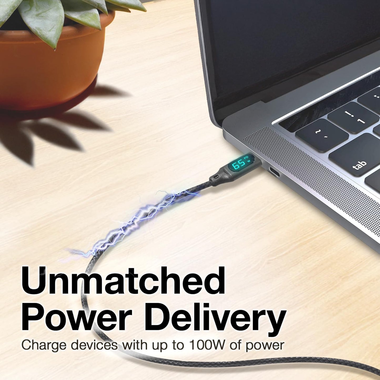 BoxWave MP3 (4GB) (6ft) (100W), Cable Compatible with PtevSoh Player - PowerDisplay PD Cable - USB-C to USB-C LED