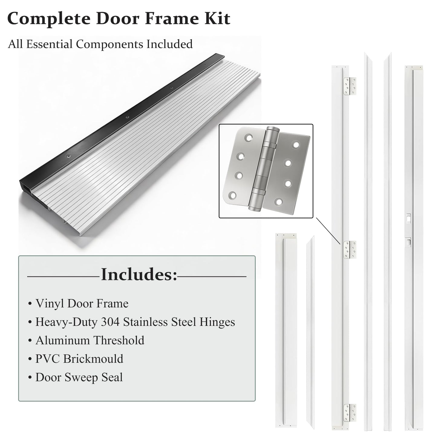 Fiberglass Front Entry Door, 36'' X 80" Black Exterior Door Left Hand Inswing with Brickmould, Vinyl Frame, Woodgrain Finish Knock-Down Door, 6-Lite Low-E Glass Energy Efficiency for Home's Entrance